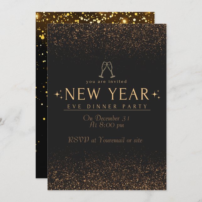 Elegant High End Gold Black New Years Eve Party Invitation (Front/Back)