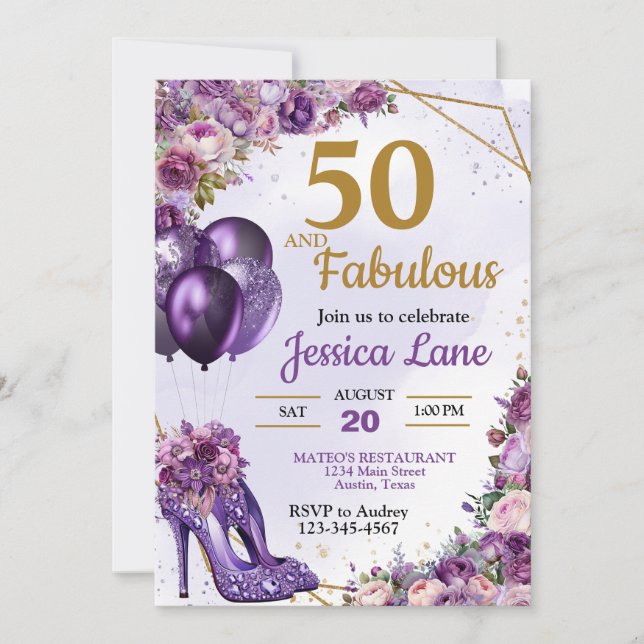 Elegant High Heel Shoes Floral Birthday Party Invitation (Front)