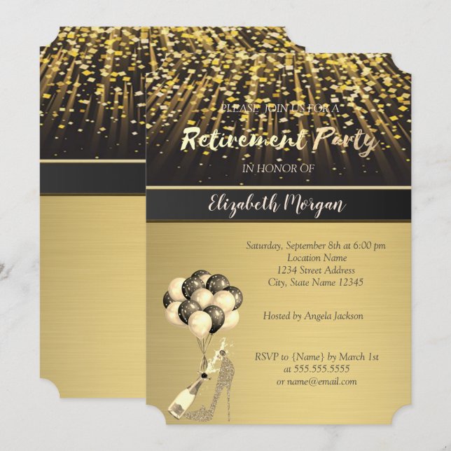 Elegant High Heel,Wine , Ballons, Retirement Party Invitation (Front/Back)