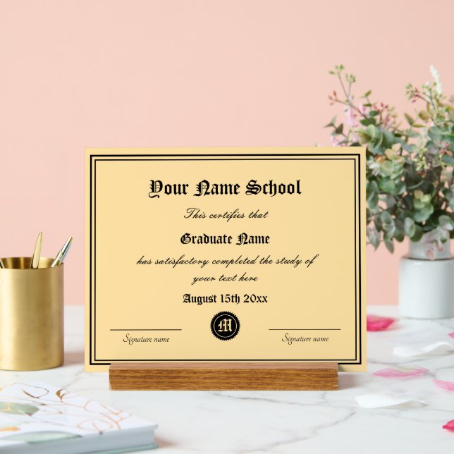 Elegant High School certificate diploma template Acrylic Sign (Wedding)