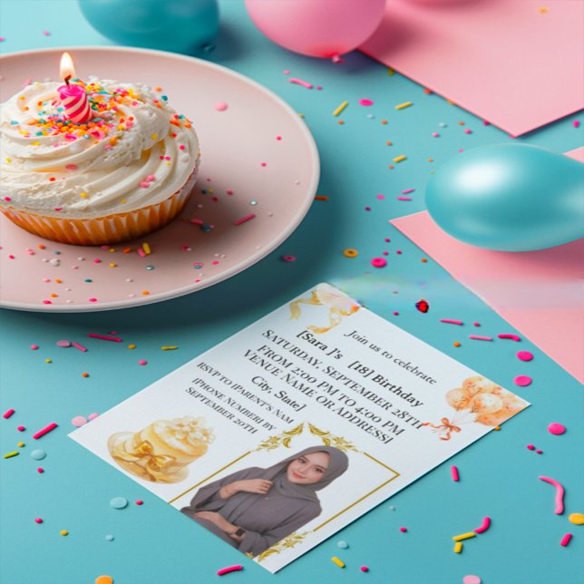 Elegant Hijabi 18th Birthday Photo Invitation | Go (Creator Uploaded)