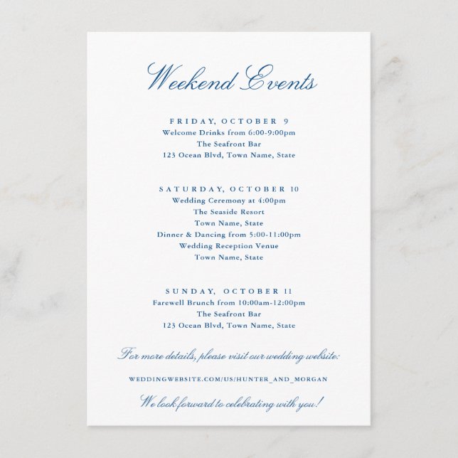 Elegant Hilton Head Weekend Events Wedding Enclosure Card (Front)
