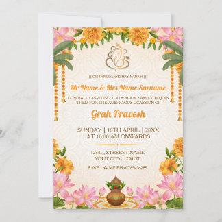 Elegant Hindu Griha Pravesh Ceremony Invitation