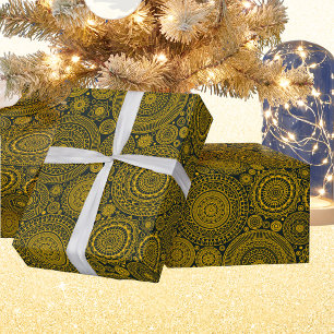 Elegant hindu mandala pattern green gold diwali  wrapping paper