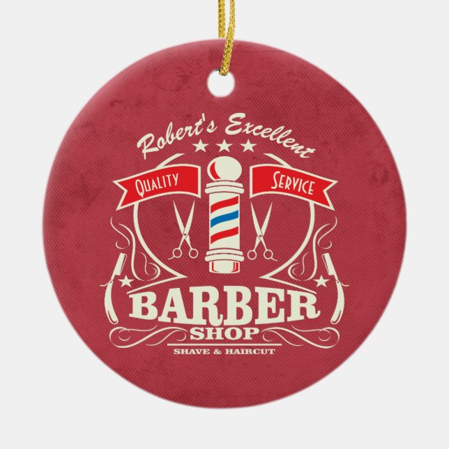 Elegant Hipster Barber Hair Stylist Haircut Ceramic Ornament (Front)