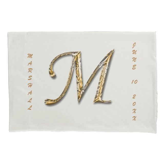Elegant His Hers Gold Silver Letter M Monogram Pillowcase (Front)