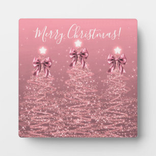 Elegant Holiday Blush Pink Christmas Trees Bows Plaque