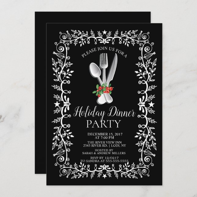 Elegant Holiday Christmas Dinner Invitation (Front/Back)