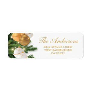 Elegant Holiday Christmas White and Gold Return Address Label