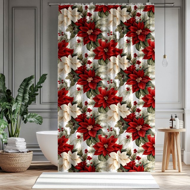 Elegant Holiday Curtain Red Bloom Bathroom Gift (Elegant Holiday Curtain Red Bloom Bathroom Gift)