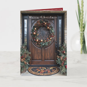 Elegant Holiday Door Wreath Pine Trees Gold  Card