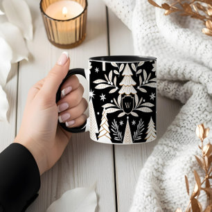 Elegant Holiday Evergreen Forest & Floral Monogram Mug
