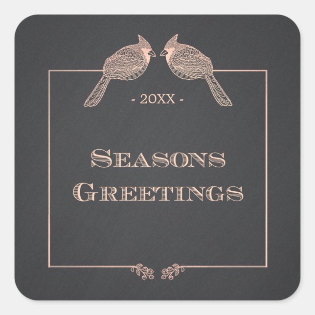 Elegant Holiday Faux Rose Gold Cardinals Square Sticker (Front)
