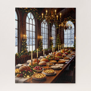 Elegant Holiday Feast with Candlelit Dining Table Jigsaw Puzzle