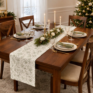 Elegant Holiday Floral Pattern Green Toile Short Table Runner