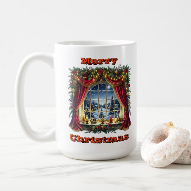 Elegant Holiday Forest Scene Coffee Mug (With Donut)