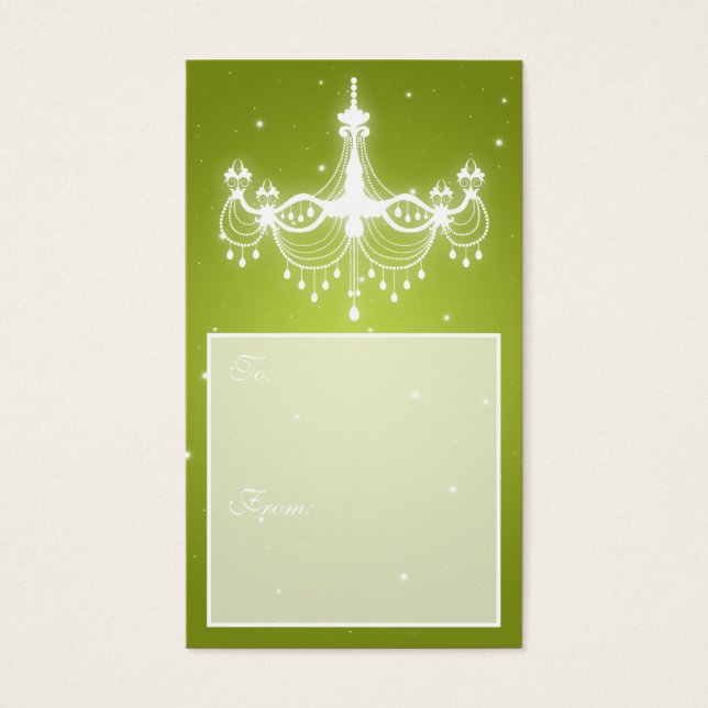 Elegant Holiday Gift Tag Chandelier Lime (Front)