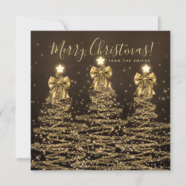Elegant Holiday Gold Christmas Trees Greeting  (Front)