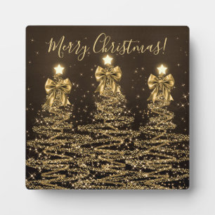 Elegant Holiday Gold Christmas Trees w/ Bows Plaque