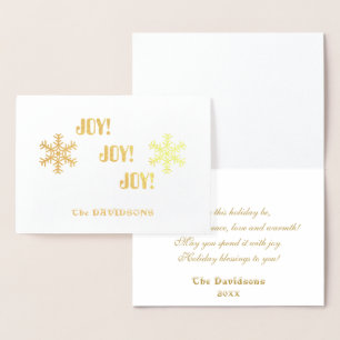Elegant Holiday Gold JOY JOY JOY Typography Foil Card
