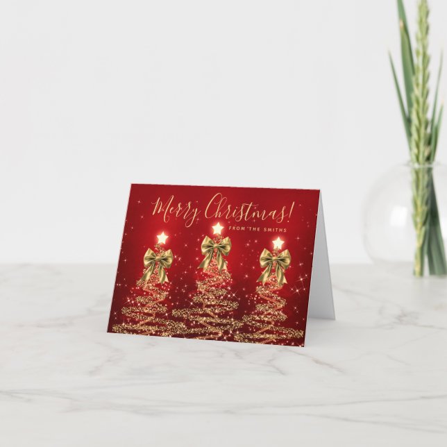 Elegant Holiday Gold Red Christmas Trees Greeting  (Front)