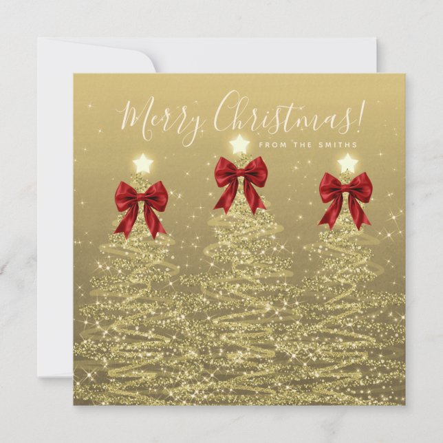 Elegant Holiday Gold Red Christmas Trees Greeting  (Front)
