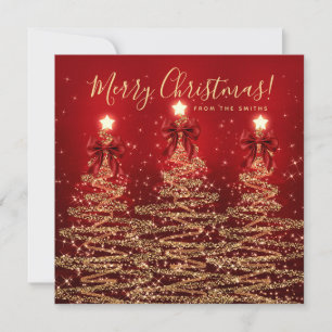 Elegant Holiday Gold Red Christmas Trees Greeting
