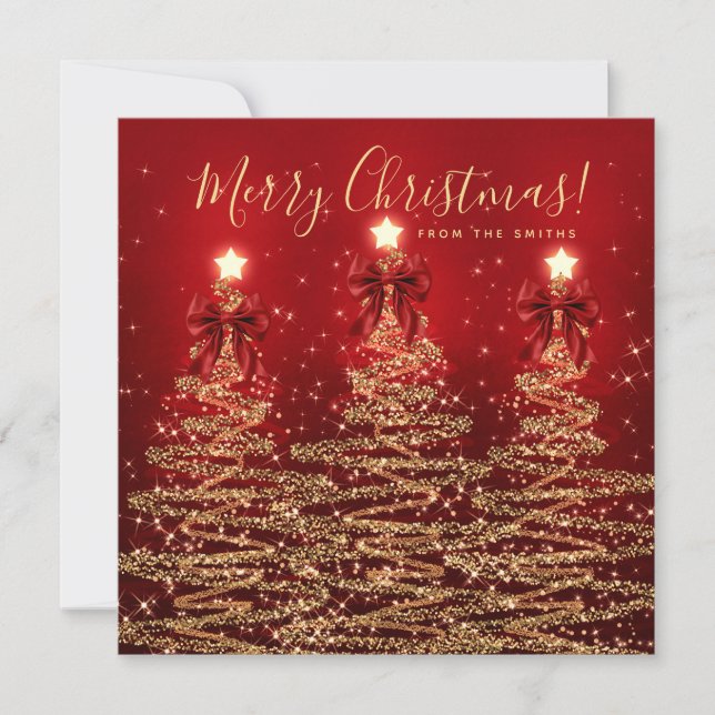 Elegant Holiday Gold Red Christmas Trees Greeting  (Front)