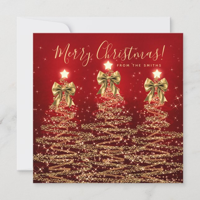 Elegant Holiday Gold Red Christmas Trees Greeting  Card (Front)