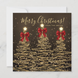 Elegant Holiday Gold Red Christmas Trees Greeting Card