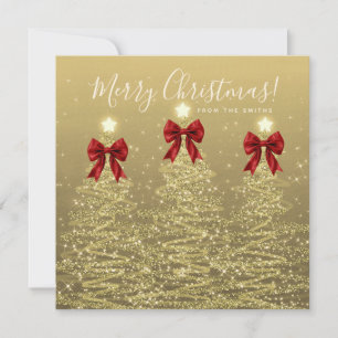 Elegant Holiday Gold Red Christmas Trees Greeting Card