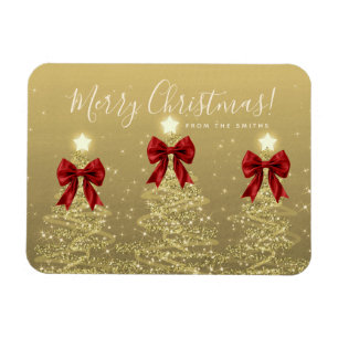 Elegant Holiday Gold Red Christmas Trees Greeting Magnet