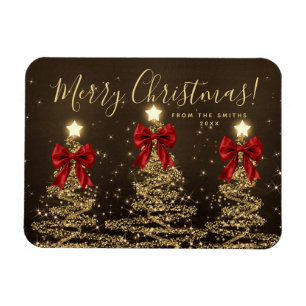 Elegant Holiday Gold Red Christmas Trees + Year Magnet
