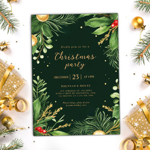 Elegant Holiday Greenery Botanical Christmas Party Invitation