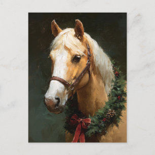 Elegant Holiday Horse with Wreath Postcard