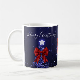 Elegant Holiday Navy Christmas Trees Bows Red  Coffee Mug
