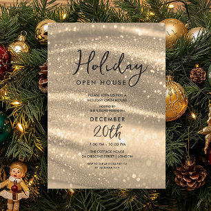 Elegant Holiday Open House Gold Sparkle Glam Invitation