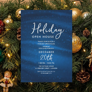 Elegant Holiday Open House Navy Sparkle Glam Invitation