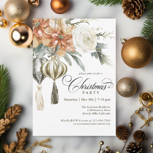 Elegant Holiday Ornaments Floral Christmas Party Invitation