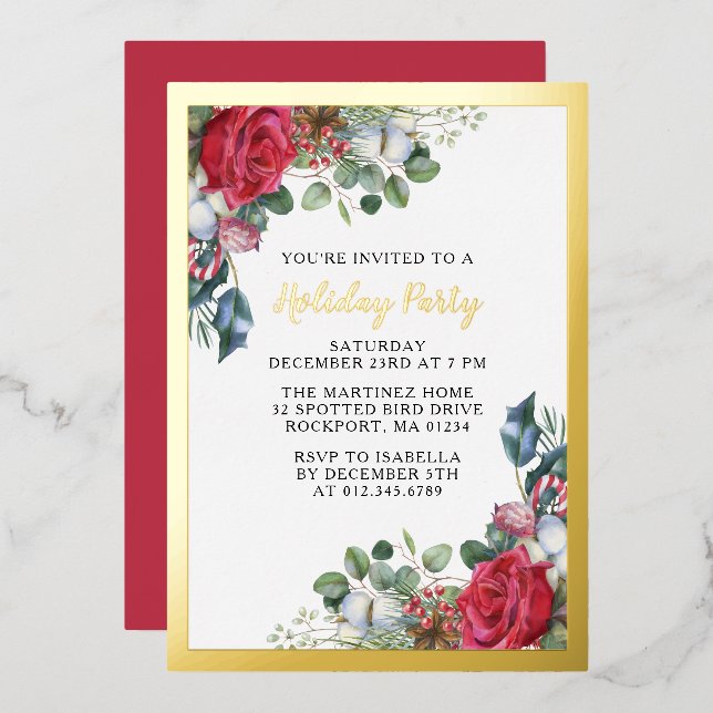 Elegant Holiday Party Gold  Foil Invitation (Front/Back)