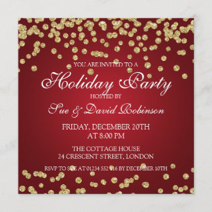Elegant Holiday Party Gold Glitter Confetti Red Invitation