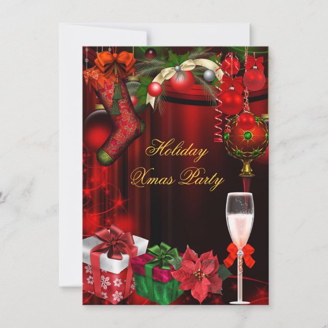 Elegant Holiday Party Green Gold Champagne Invitation (Front)