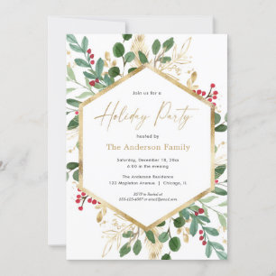 Elegant Holiday Party greenery red holly greenery Invitation