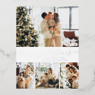 Elegant Holiday Photo Grey Silver Foil Postcard