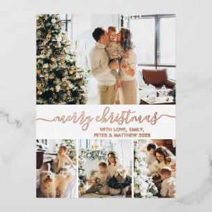 Elegant Holiday Photo Rose Gold Foil Postcard