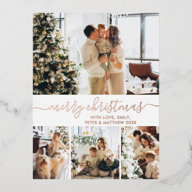 Elegant Holiday Photo Rose Gold Foil Postcard (Front)