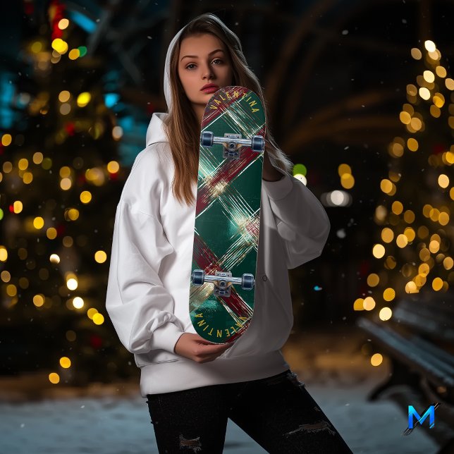 Elegant Holiday Plaid Skateboard Design (Creator Uploaded)