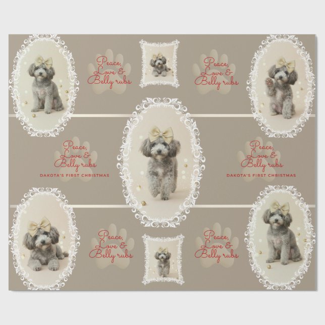 Elegant Holiday Puppy Wrapping Paper (Customize) (Flat)