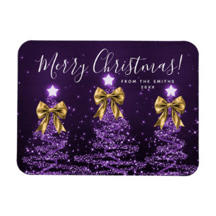Elegant Holiday Purple Christmas Trees Gold  Magnet