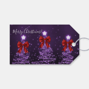 Elegant Holiday Purple Christmas Trees Red Bows  Gift Tags